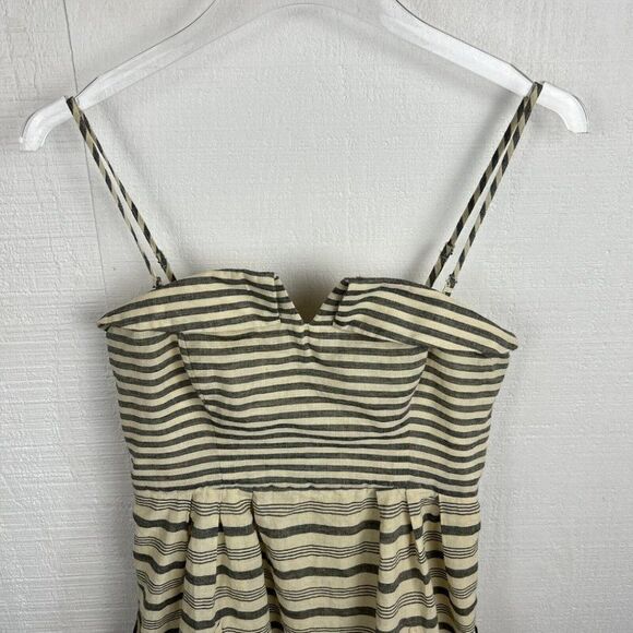 MAEVE Dress 2 Womens Gray Yellow Striped Pockets Spaghetti Strap Anthropologie - Picture 3 of 10
